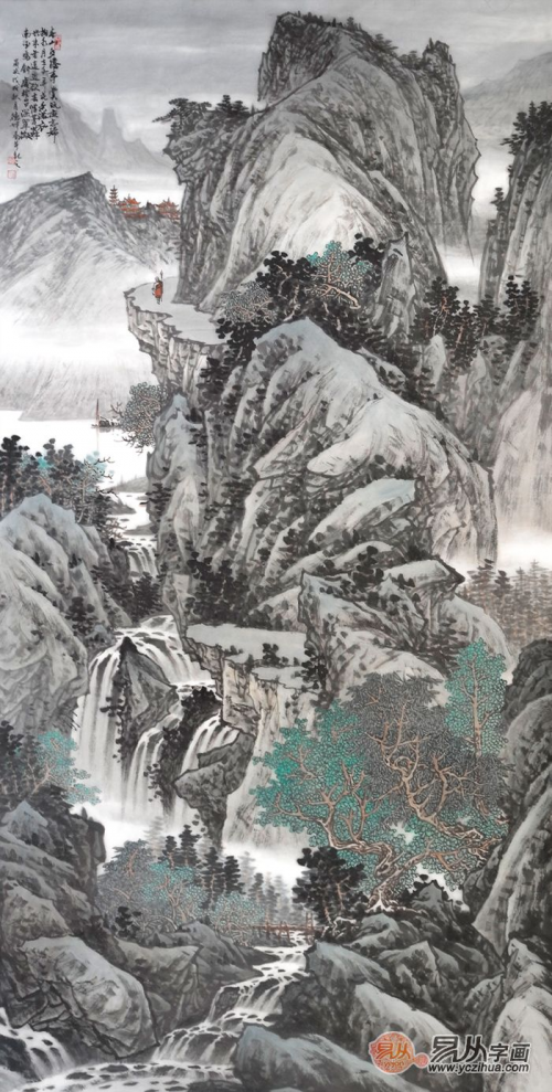 笔墨写意诠释山水精神 当代画家林德坤竖幅写意山水画